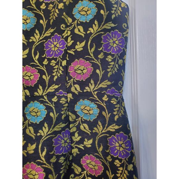 Josie Natori Ornate Dark Floral Jacquard Italian Cocktail Mini Dress, Size 12 - Picture 10 of 12